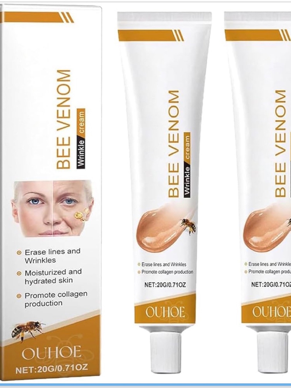 Bee Venom Wrinkle Cream - Hydrating Anti-Aging Moisturizer (White & Gold)